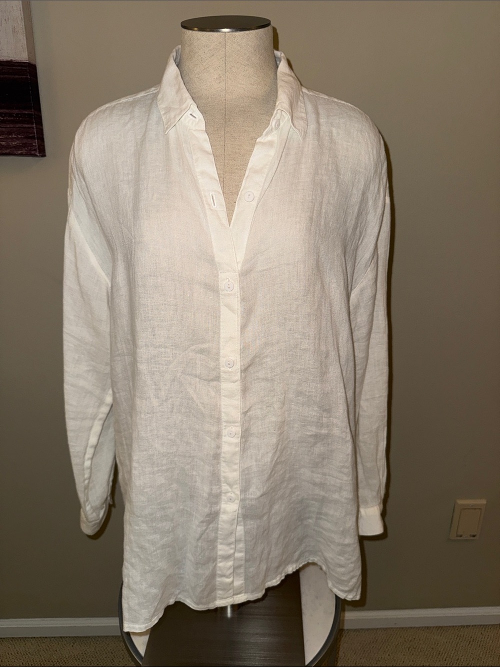 Eileen Fisher Crisp White Linen Button-Up Tunic